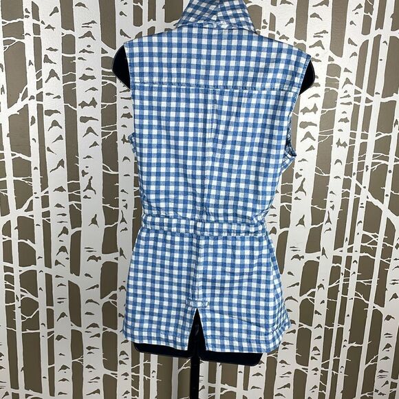Baccini Blue & White Buffalo Plaid Brushed Cotton Chambray Tie Front Vest - Picture 2 of 7